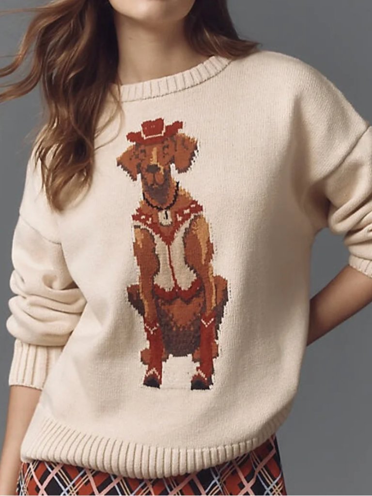 Anthroplogie Porridge Brand Jolene Western Dog Lover Cream Sweater Small S Cozy